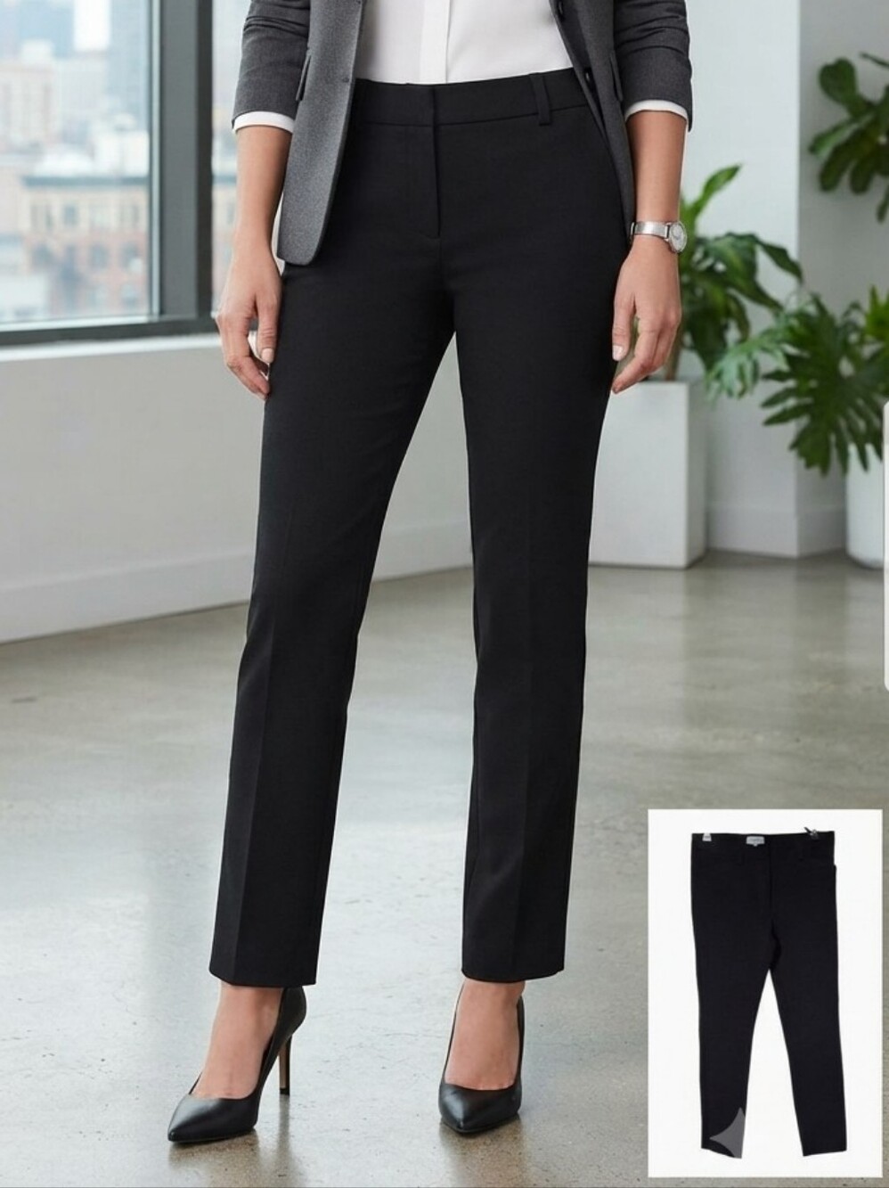 Calvin Klein Black Trousers Size 8 Straight Leg Dress Pants Office Formal